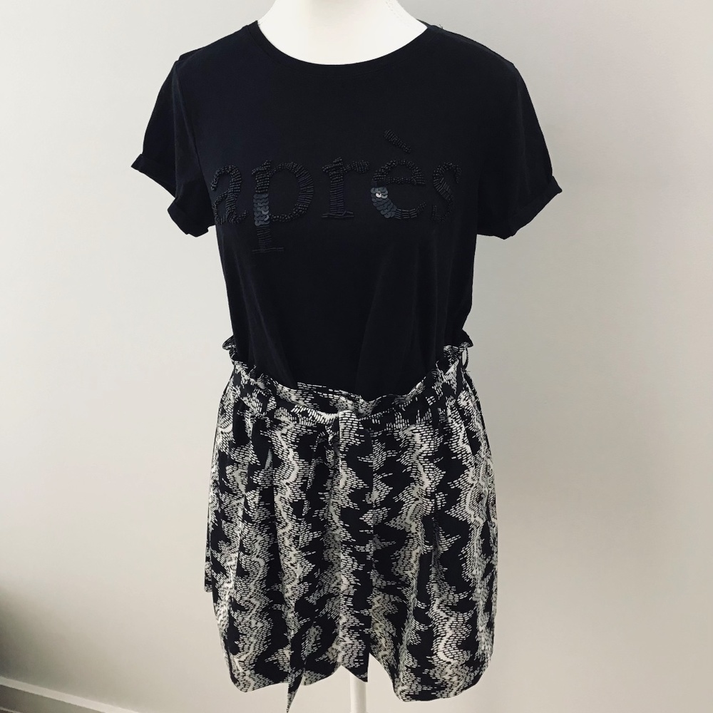 COUNTRY ROAD size 8/10 black and white shorts with tie belt and elastic waist - Picture 6 of 8